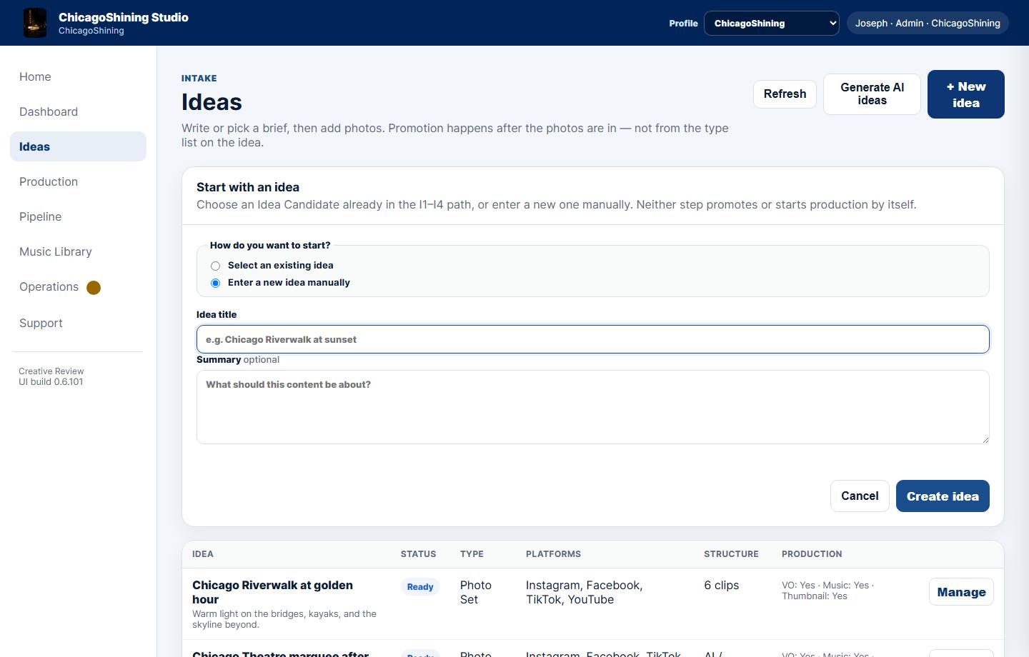 New idea form on the Ideas page