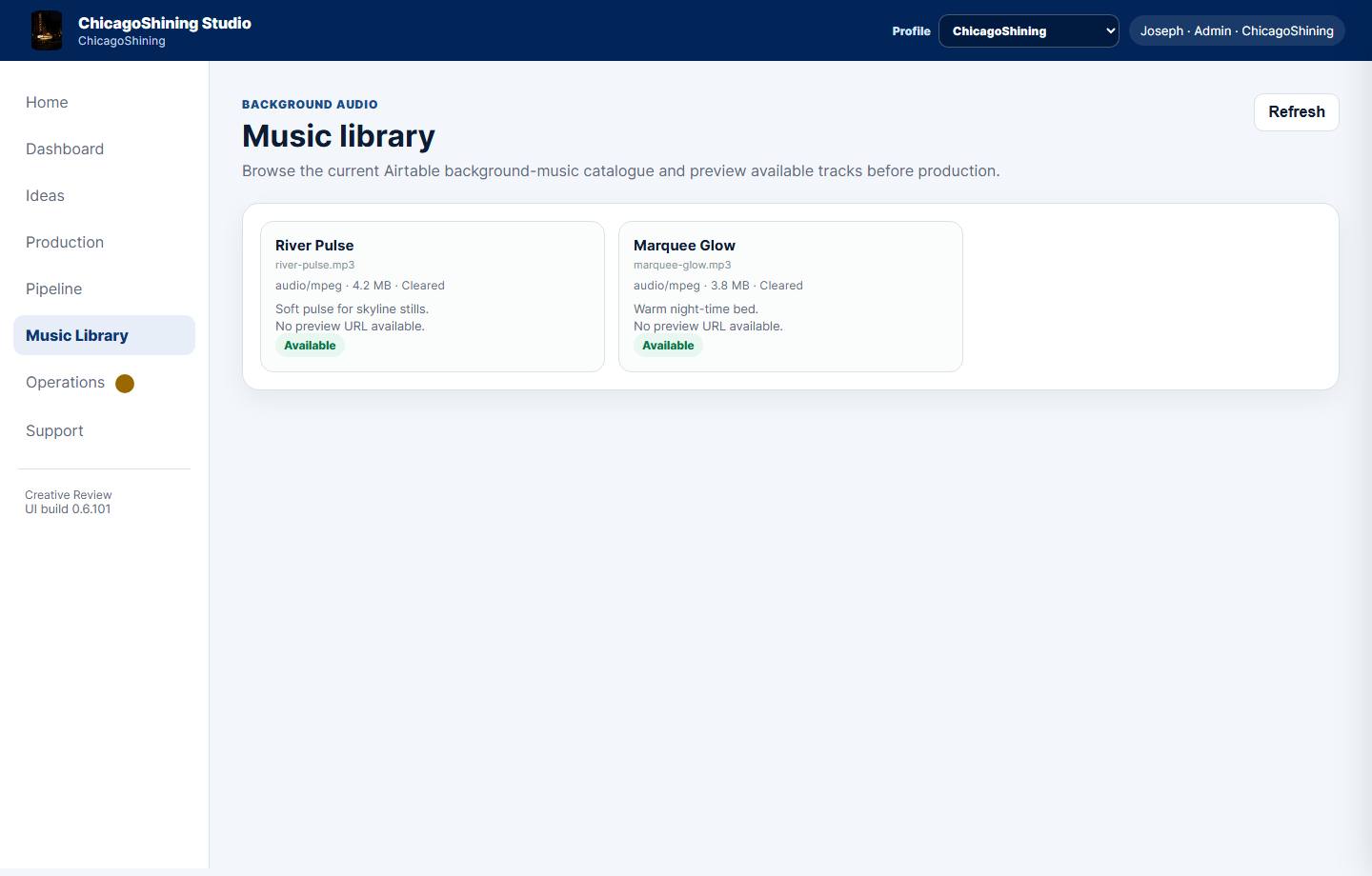 Music library track cards